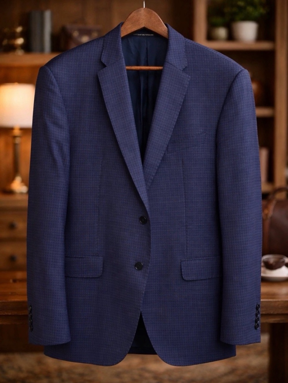 Emporio Armani Blue Check Blazer 48R Super 130s Wool Italy M Line Sport Coat